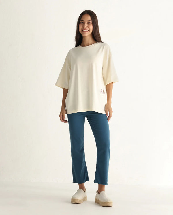 Rareism Women Admiral Petrol Cotton Lycra Fabric Mid Rise Solid Regular Fit Ankle Length Jeans