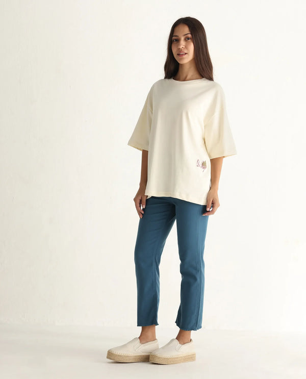 Rareism Women Admiral Petrol Cotton Lycra Fabric Mid Rise Solid Regular Fit Ankle Length Jeans