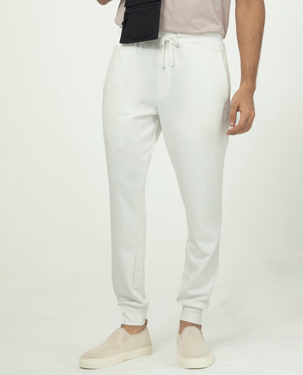 Rare Rabbit Men's Akagi Off White Cotton Polyester Fabric Drawstring Closure Regular Fit Mid Rise Trackpant