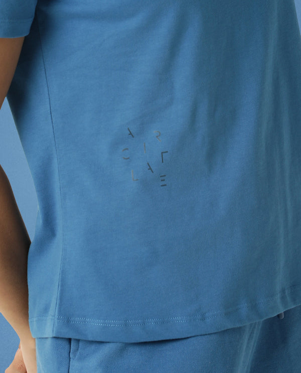 Rareism Women Alcas Petrol Cotton Blend Fabric Regular Fit Half Sleeves Solid Round Neck T-Shirt