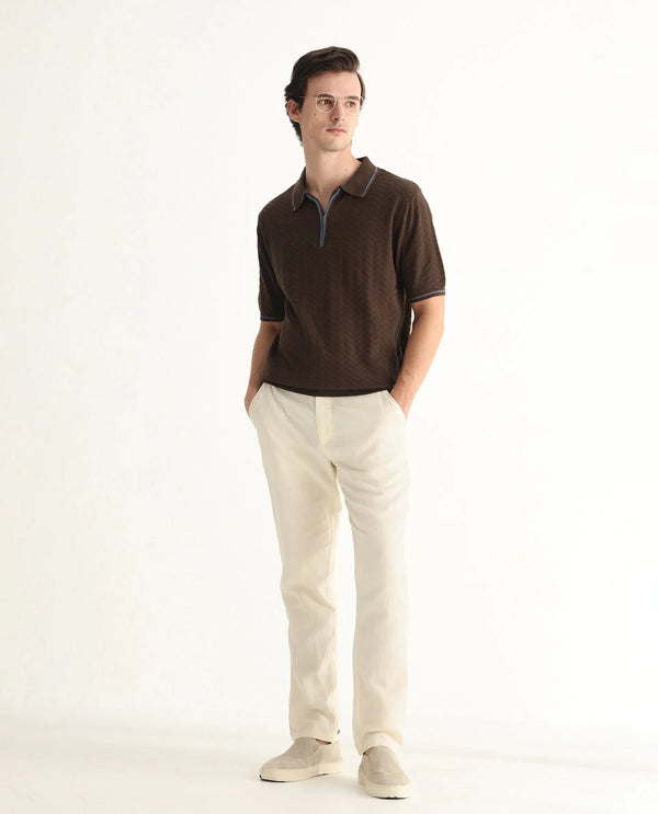 Rare Rabbit Men Amet Dark Brown Cotton Fabric Short Sleeve Flat Knit Polo