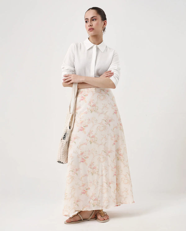 Rareism Women Appleby White Modal Linen Fabric Cuffed Sleeve Collared Neck Button Closure Plain Shirt