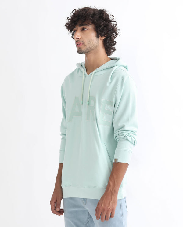 Rare Rabbit Men's April Light Blue Cotton Polyester Fabric Full Sleeves Embroidery Graphic Print Hooded Sweatshirt