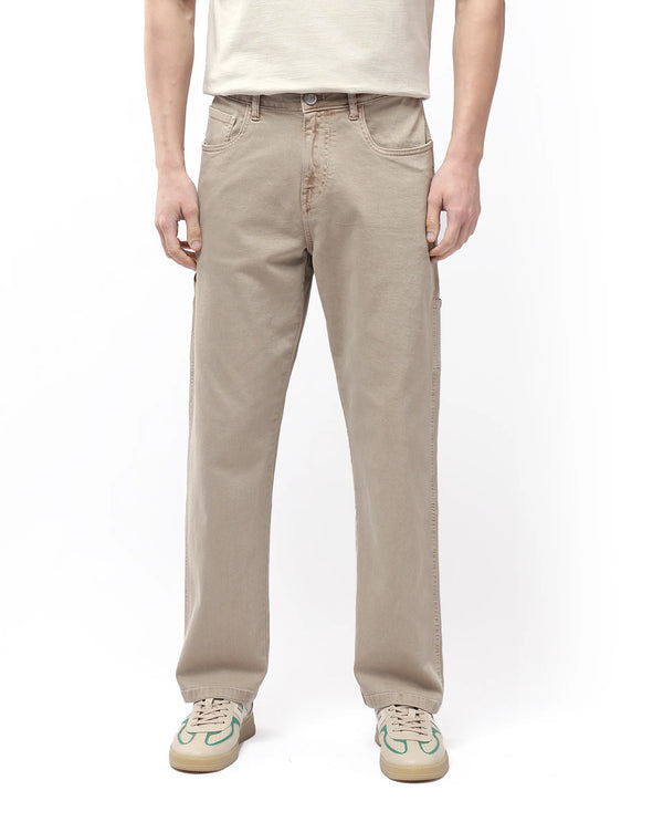Rare Rabbit Men Arni Light Beige Cotton Viscose Fabric Carpenter Fit Plain Denim Pant