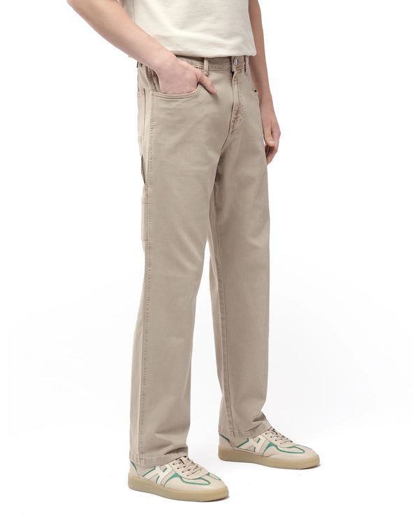 Rare Rabbit Men Arni Light Beige Cotton Viscose Fabric Carpenter Fit Plain Denim Pant