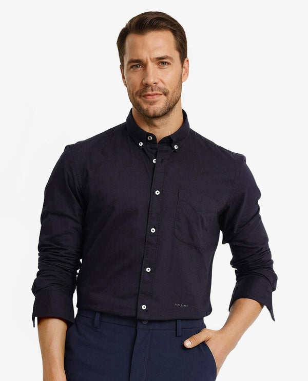 Rare Rabbit Men's Auxfo Black Cotton Fabric Full Sleeves Button Down Collar Solid Shirt