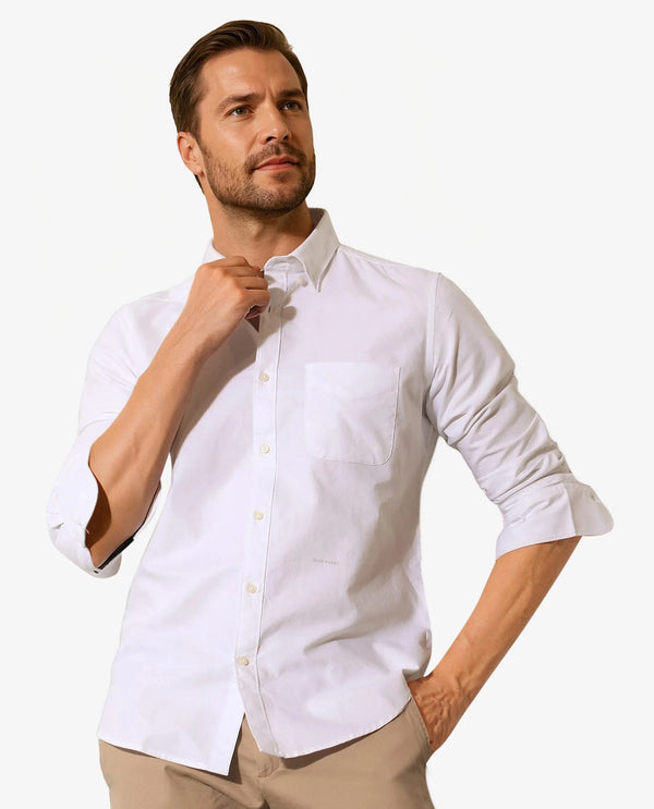 Rare Rabbit Men's Auxfo White Cotton Fabric Full Sleeves Solid Shirt