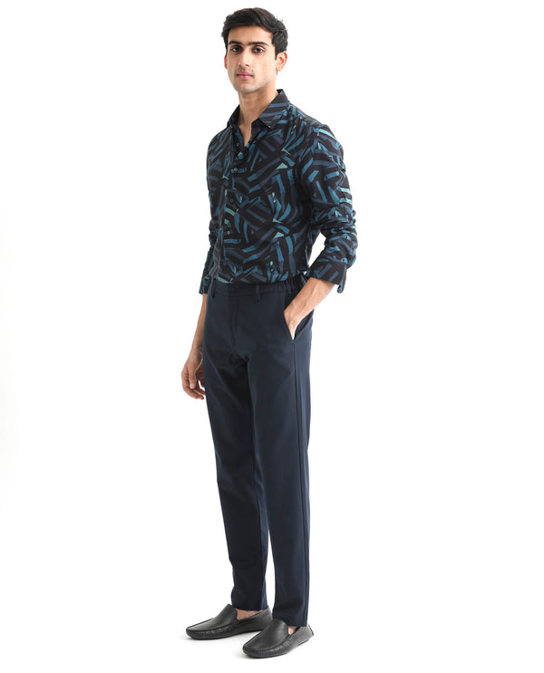 Rare Rabbit Men's Ballet Black Viscose Fabric Collared Neck Full Sleeves Abstract Print Shirt