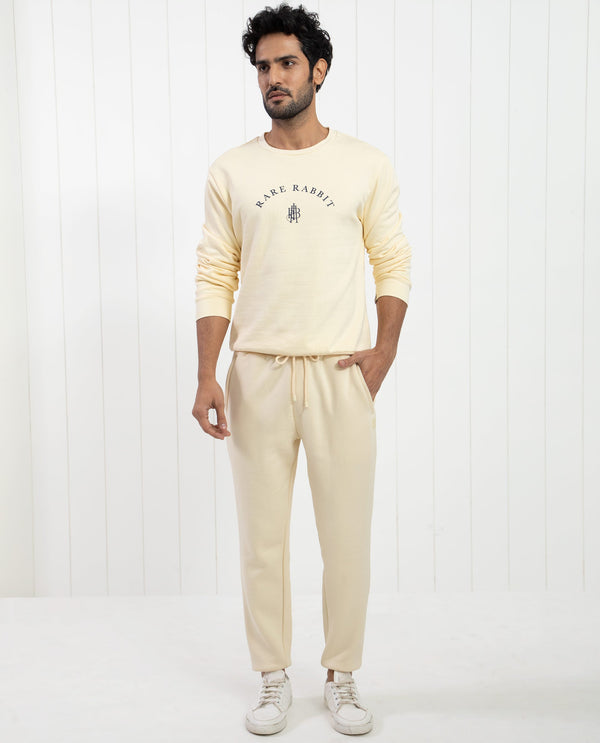 Rare Rabbit Mens Bard Light Yellow Cotton Polyester Fabric Drawstring Closure Regular Fit Mid Rise Trackpant