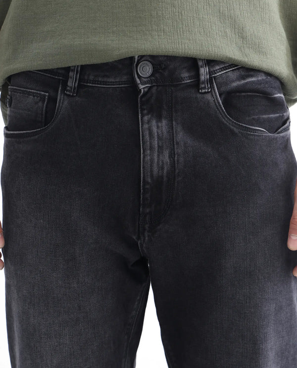 Rare Rabbit Men's Batten Grey Mid Wash Mid-Rise Regular Fit Jeans
