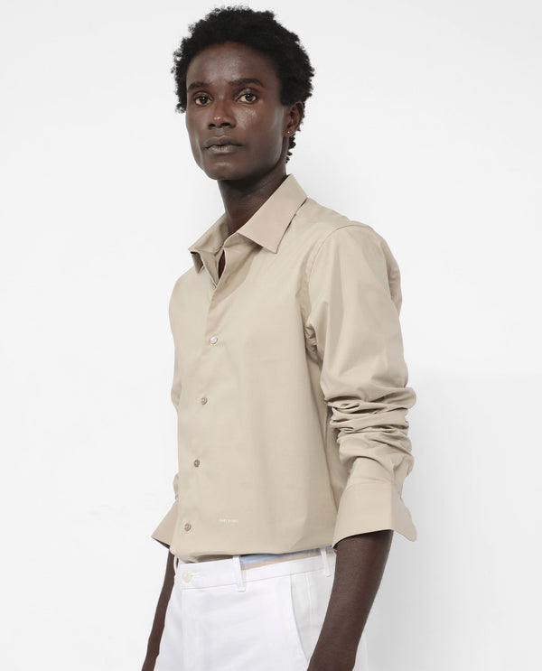 Rare Rabbit Men's Benedict Beige Cotton Poly Elastane Blend Fabric Full Sleeve Solid Formal Shirt