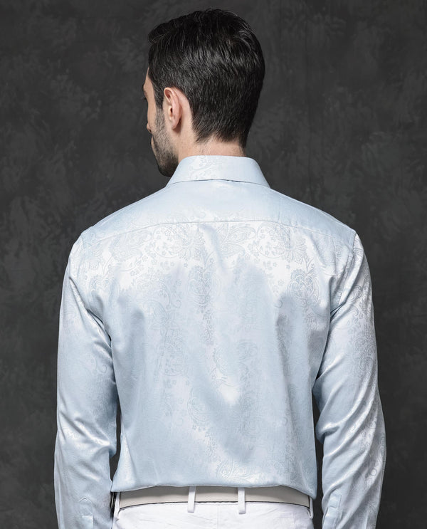 Rare Rabbit Mens Beran Pastel Blue Full Sleeve Paisley Print Jacquard Shirt