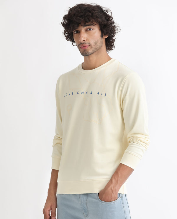 Rare Rabbit Men's Bermann Yellow Cotton Polyester Fabric Full Sleeves Graphic Printed Logo Sweatshirt