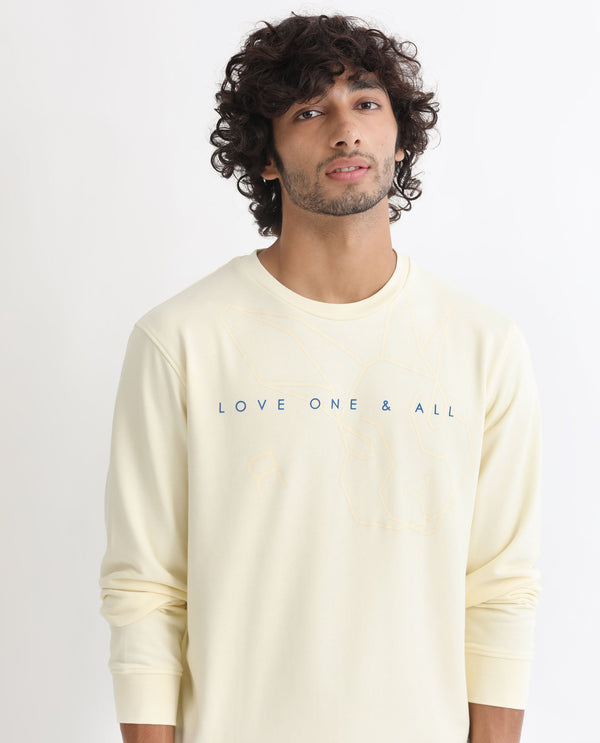 Rare Rabbit Men's Bermann Yellow Cotton Polyester Fabric Full Sleeves Graphic Printed Logo Sweatshirt