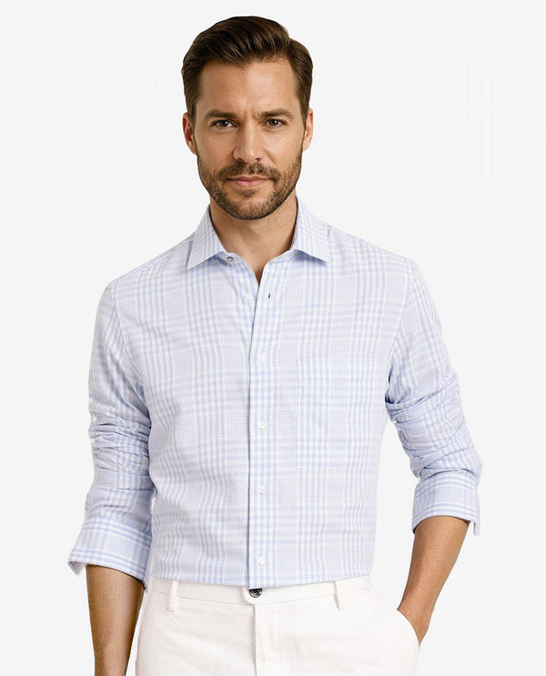 Rare Rabbit  Men's Bisk Light Blue Cotton Fabric Full Sleeve Regular Fit Checks Twill Shirt