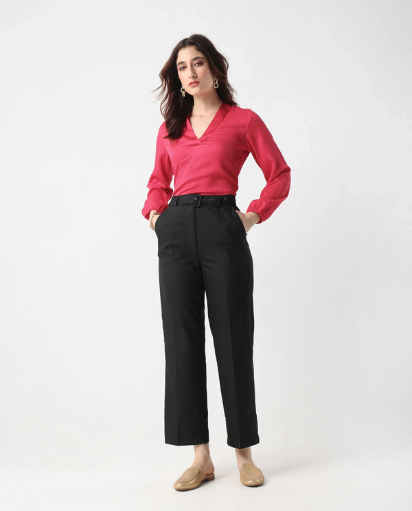 Rareism Women Boco Pink Balloon Sleeve V-Neck Regular Fit Plain Top
