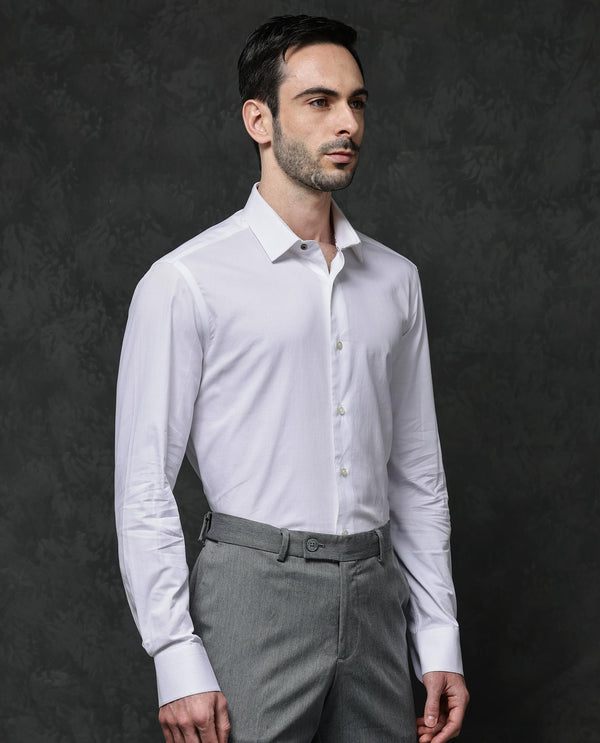 Rare Rabbit Mens Bovec White Full Sleeve Dobby Texture Regular Collar Solid Shirt