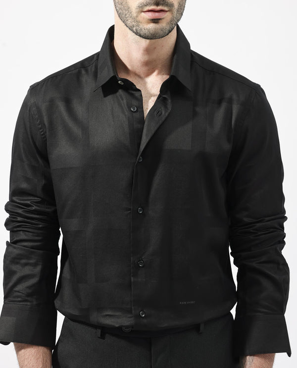 Rare Rabbit Men's Boxline-5 Dusky Black Cotton Lyocell Fabric Full Sleeves Checks Shirt