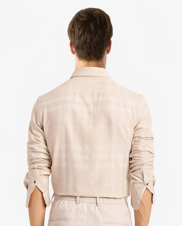Rare Rabbit Men Boxlo Beige Full Sleeve Regular Collar Button Closure Regular Fit Check Shirt