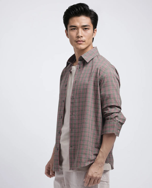 Rare Rabbit Men's Boxy Dark Olive Cotton Fabric Full Sleeve Collared Neck Button Closure Printed Shirt