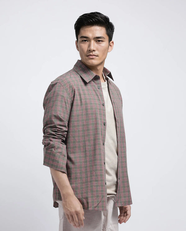 Rare Rabbit Men's Boxy Dark Olive Cotton Fabric Full Sleeve Collared Neck Button Closure Printed Shirt