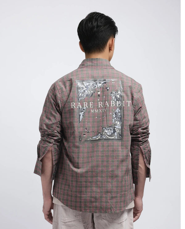 Rare Rabbit Men's Boxy Dark Olive Cotton Fabric Full Sleeve Collared Neck Button Closure Printed Shirt
