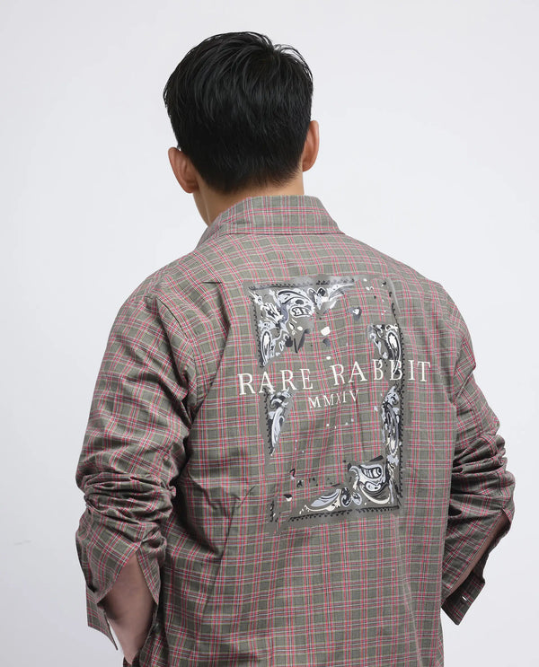 Rare Rabbit Men's Boxy Dark Olive Cotton Fabric Full Sleeve Collared Neck Button Closure Printed Shirt