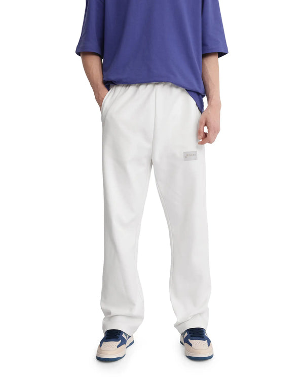 Rare Rabbit Men Breckin Off White Cotton Blend Cut and Sew Label and Embroidery Detail Relaxed Fit Track Pant