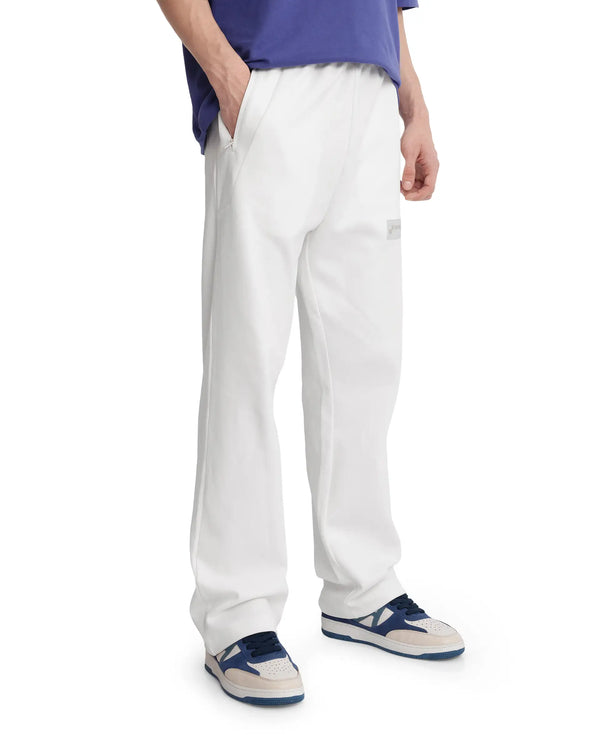 Rare Rabbit Men Breckin Off White Cotton Blend Cut and Sew Label and Embroidery Detail Relaxed Fit Track Pant