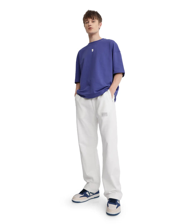 Rare Rabbit Men Breckin Off White Cotton Blend Cut and Sew Label and Embroidery Detail Relaxed Fit Track Pant