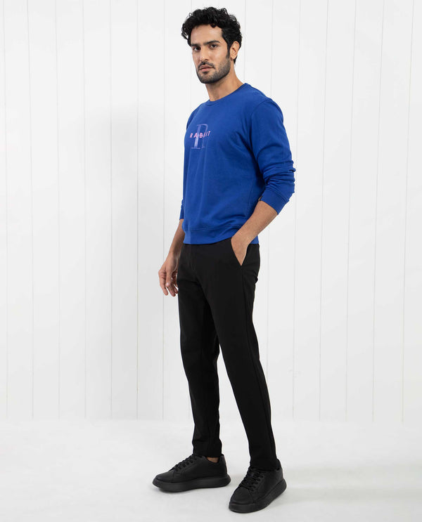 Rare Rabbit Men's Brewet Fluorescent Blue Cotton Polyester Fabric Full Sleeves Graphic  Print Sweatshirt