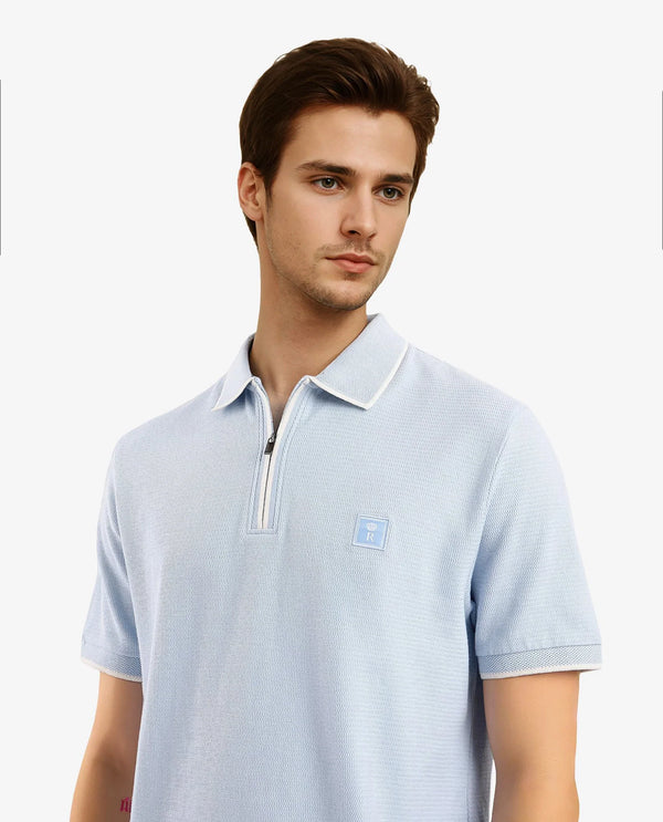 Rare Rabbit Men's Burrow Light Blue Short Sleeve Collared Neck Slim Fit Plain Polo