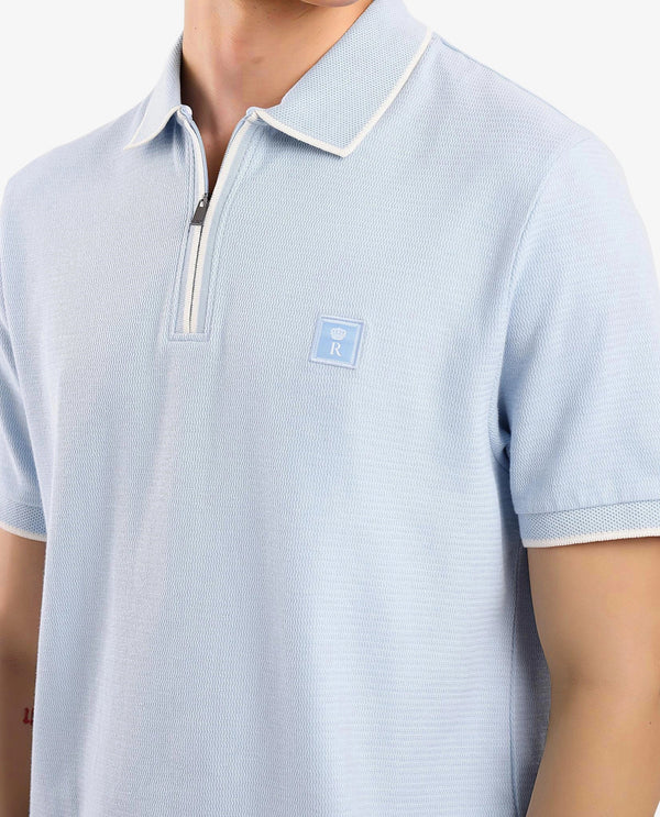 Rare Rabbit Men's Burrow Light Blue Short Sleeve Collared Neck Slim Fit Plain Polo