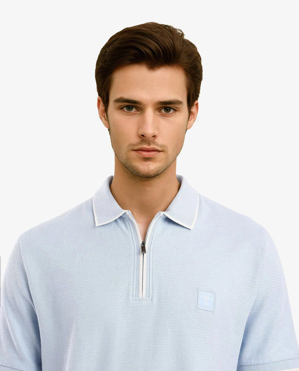 Rare Rabbit Men's Burrow Light Blue Short Sleeve Collared Neck Slim Fit Plain Polo