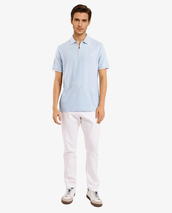 Rare Rabbit Men's Burrow Light Blue Short Sleeve Collared Neck Slim Fit Plain Polo