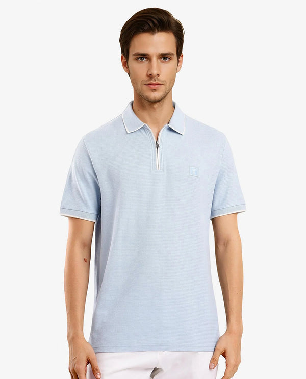 Rare Rabbit Men's Burrow Light Blue Short Sleeve Collared Neck Slim Fit Plain Polo