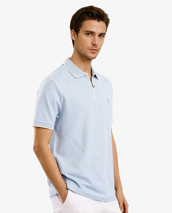 Rare Rabbit Men's Burrow Light Blue Short Sleeve Collared Neck Slim Fit Plain Polo