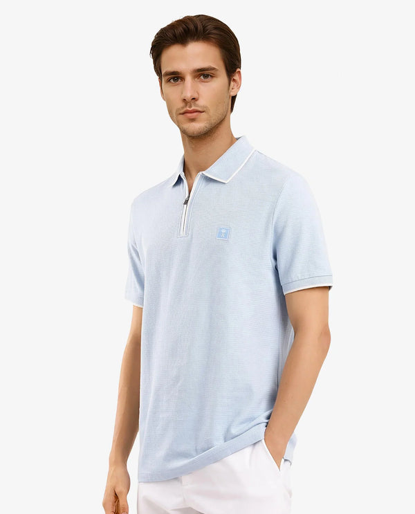Rare Rabbit Men's Burrow Light Blue Short Sleeve Collared Neck Slim Fit Plain Polo