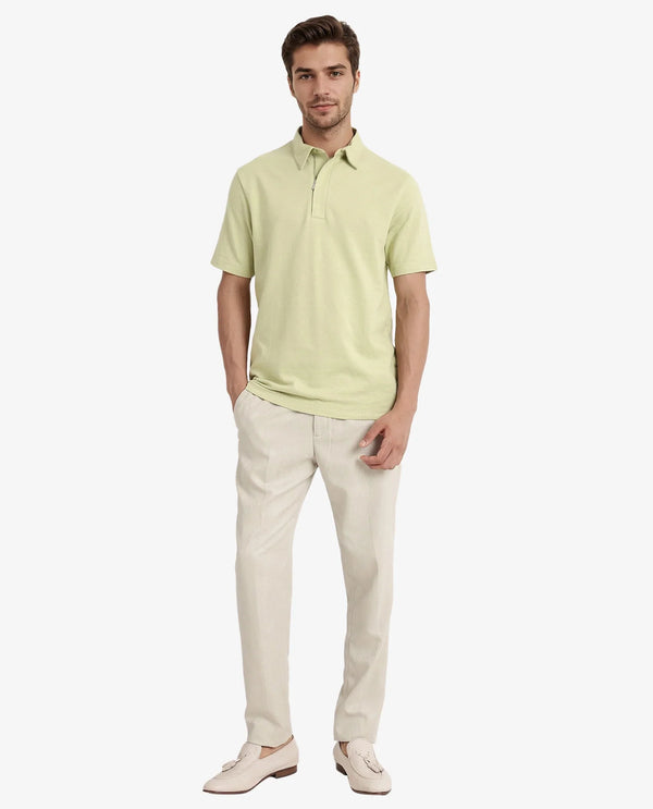 Rare Rabbit Men Caben Light Green Cotton Fabric Zipper Closure Half Sleeve Tonal Jacquard Polo T-Shirt