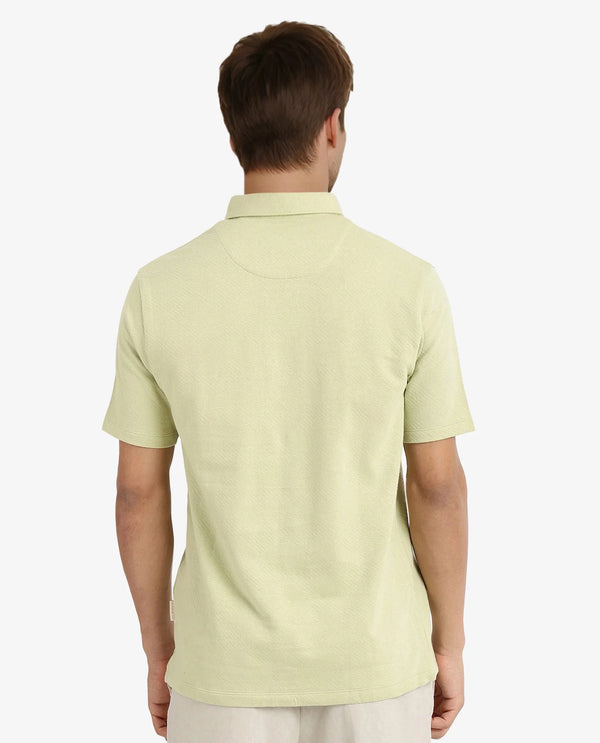 Rare Rabbit Men Caben Light Green Cotton Fabric Zipper Closure Half Sleeve Tonal Jacquard Polo T-Shirt