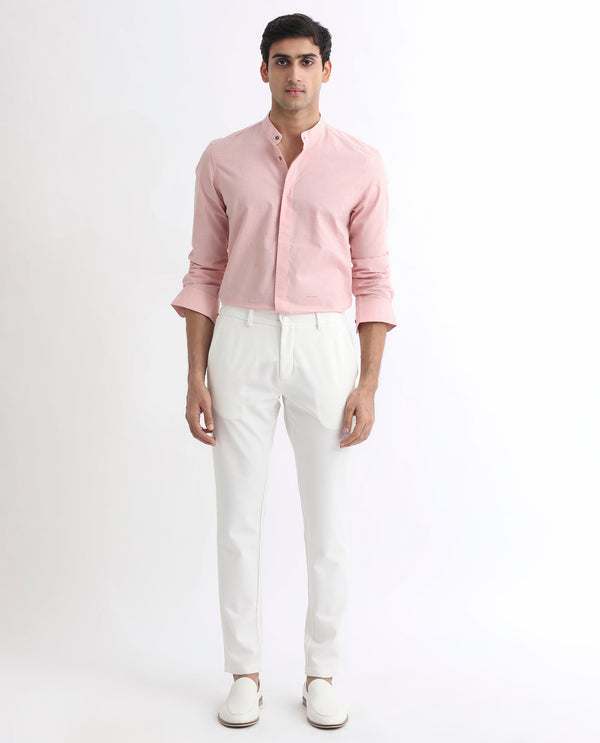 Rare Rabbit Men's Cadmi Light Pink Mandarin Collar Dobby Full Sleeves Solid Shirt