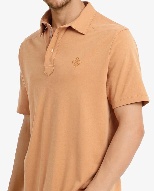 Rare Rabbit Men Calix Mustard Short Sleeve Collared Neck Plain Embroidered Logo Polo