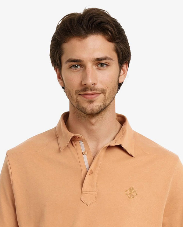 Rare Rabbit Men Calix Mustard Short Sleeve Collared Neck Plain Embroidered Logo Polo