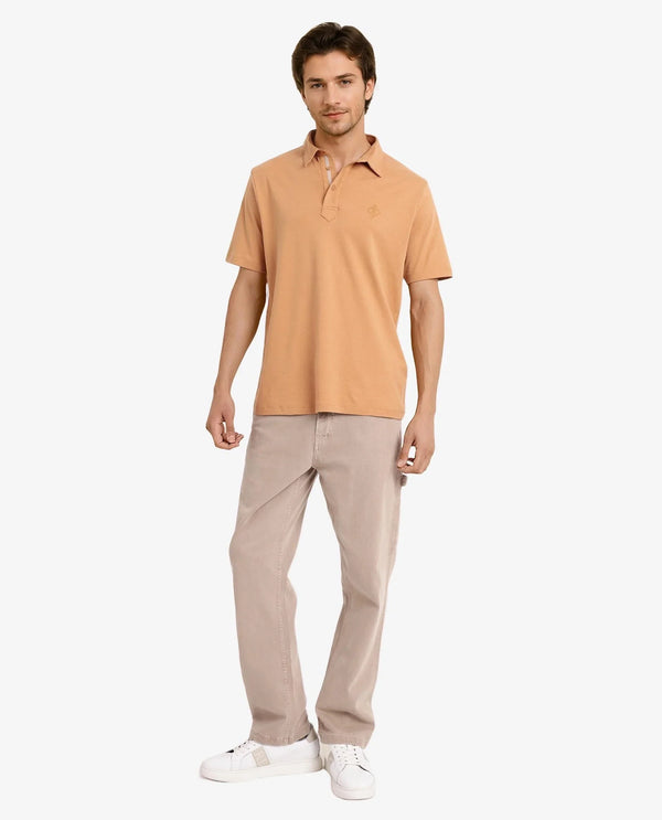 Rare Rabbit Men Calix Mustard Short Sleeve Collared Neck Plain Embroidered Logo Polo