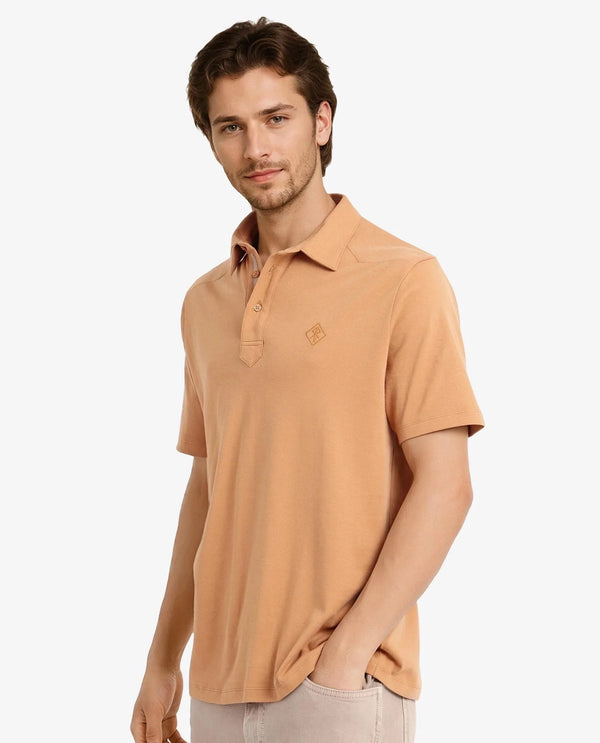 Rare Rabbit Men Calix Mustard Short Sleeve Collared Neck Plain Embroidered Logo Polo