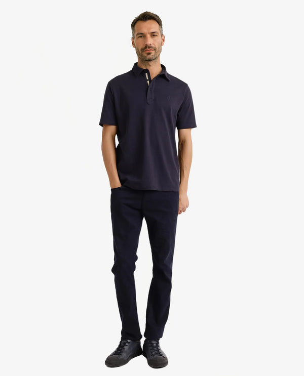 Rare Rabbit Men Calix Navy Short Sleeve Collared Neck Plain Embroidered Logo Polo