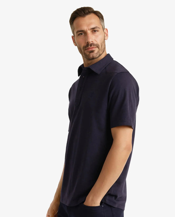 Rare Rabbit Men Calix Navy Short Sleeve Collared Neck Plain Embroidered Logo Polo