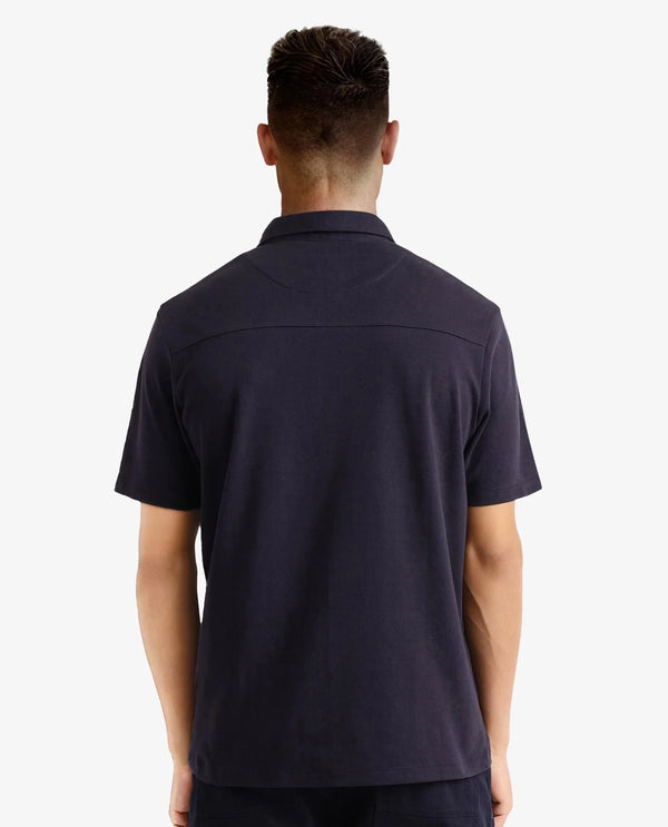 Rare Rabbit Men Calix Navy Short Sleeve Collared Neck Plain Embroidered Logo Polo
