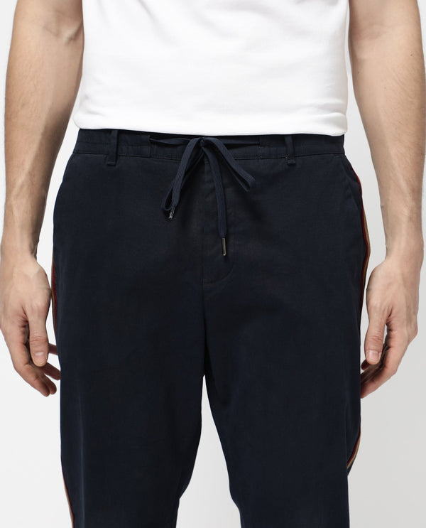 Rare Rabbit Mens Caloon Navy Cotton Blend Drawstring Closure Regular Fit Solid Trouser