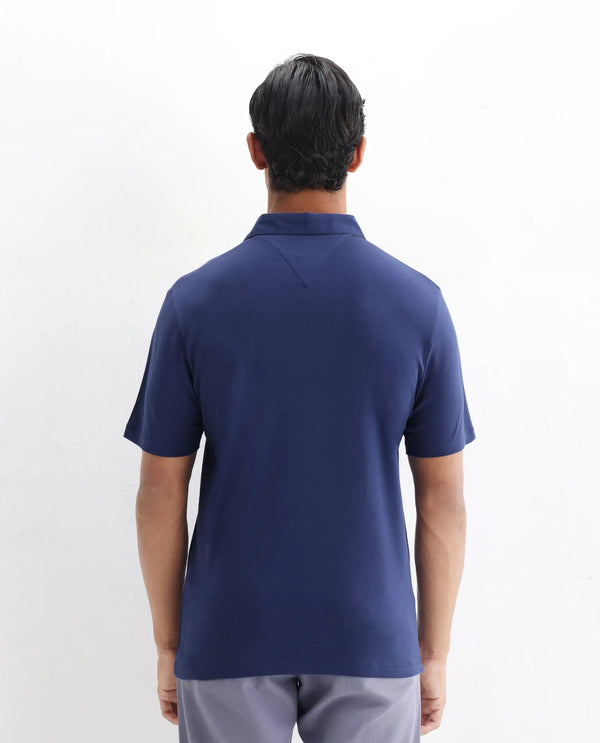 Rare Rabbit Men's Casca Dark Blue Cotton Fabric Collared Neck Half Sleeves Polo T-Shirt